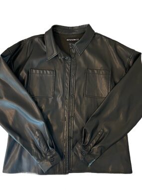 PrettyLittleThing Black Faux Leather Button-Front Shirt